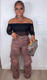Women summer street button sretchy denim pants