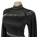 Women's Beaded Chiffon Mesh Cape Sleeve Evening Gown