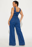 Women Casual Sexy Denim Bell Bottom Jumpsuit