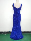 Luxury strap sequined long evening gown