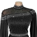 Women's Beaded Chiffon Mesh Cape Sleeve Evening Gown