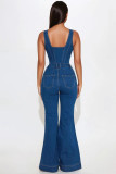 Women Casual Sexy Denim Bell Bottom Jumpsuit