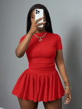 Women summer elegant Round Neck Short Sleeve Top and Skirt Two-piece Set