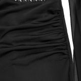 Women's Beaded Chiffon Mesh Cape Sleeve Evening Gown