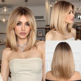 Brown Gradient Bangs Shoulder-Length Straight Wig
