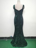 Luxury strap sequined long evening gown