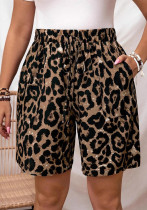Women Casual Lace-up Elastic Waist Leopard Print Shorts Women Casual Lace-up Elastic Waist Leopard Print Shorts