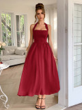 Women Elegant Holidays Halter Neck Waist Dress