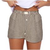 Women's Summer Retro Plaid High Waist Wide Leg Casual Shorts