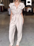 Women Sleeveless Cargo Wide Leg Jumpsuit