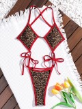 Women Color Block Leopard Print One-Piece Swimwear