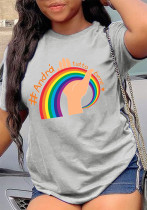 Women Letter Print Round Neck Short Sleeve T-shirt Women Letter Print Round Neck Short Sleeve T-shirt