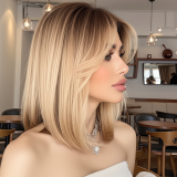 Brown Gradient Bangs Shoulder-Length Straight Wig