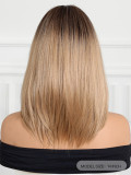 Brown Gradient Bangs Shoulder-Length Straight Wig