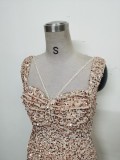 Luxury strap sequined long evening gown