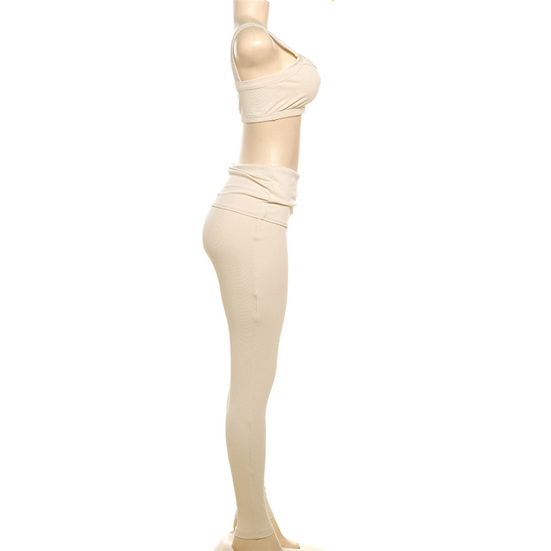 Women Fall and Winter Solid Sexy Crop Suspender Top and Pants Casual Two-piece Set