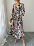 Spring/Summer Women's Chic Elegant Print V-Neck Slim Waist Dress