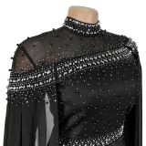 Women's Beaded Chiffon Mesh Cape Sleeve Evening Gown