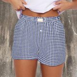 Women's Summer Retro Plaid High Waist Wide Leg Casual Shorts