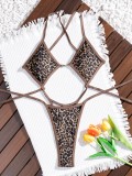 Women Color Block Leopard Print One-Piece Swimwear