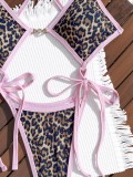 Women Color Block Leopard Print One-Piece Swimwear