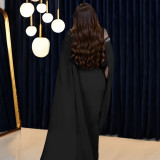 Women's Beaded Chiffon Mesh Cape Sleeve Evening Gown