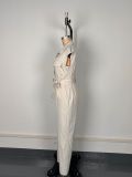 Women Sleeveless Cargo Wide Leg Jumpsuit