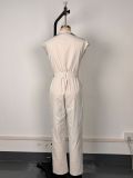 Women Sleeveless Cargo Wide Leg Jumpsuit
