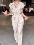 Women Sleeveless Cargo Wide Leg Jumpsuit