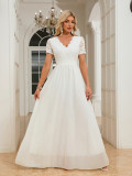 Women short-sleeved v-neck evening dress