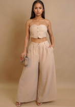 Women sexy sretchy strapless vest and wide-leg pants two-piece set Women sexy sretchy strapless vest and wide-leg pants two-piece set
