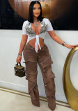 Women summer street button sretchy denim pants