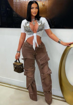 Women summer street button sretchy denim pants Women summer street button sretchy denim pants