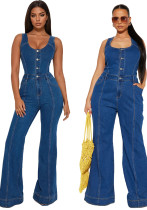 Women Casual Sexy Denim Bell Bottom Jumpsuit