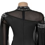 Women's Beaded Chiffon Mesh Cape Sleeve Evening Gown