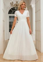 Women short-sleeved v-neck evening dress