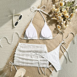 Women's Fashion Solid Color Sexy Two-Piece Bikini Set Skirt Three Piece Swimsuit
