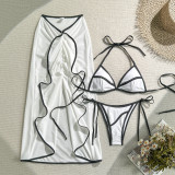 Women's Solid Color Sexy Two-Piece Bikini with Skirt Three-Piece Swimsuit