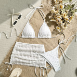 Women's Fashion Solid Color Sexy Two-Piece Bikini Set Skirt Three Piece Swimsuit