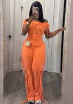 Women's Comfort Casual Elastic Waist Tassel Two-Piece Pants Set