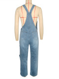 Women's Loose High-Waist Wide-Leg Denim Overalls Jumpsuit