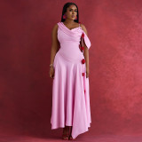 Women's Summer Chic Slash-Shoulder Slim Wasit Strap Maxi Dress