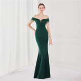 Elegant Fringe Tassels Off Shoulder Formal Mermaid Evening Dress