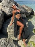 Women's Sexy Mesh Cover-Up Skirt & Two-Piece Bikini Set Three Piece Swimsuit