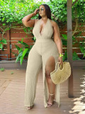 Women's Summer Casual Halter-Neck Jumpsuit with Irregular Slit Leg