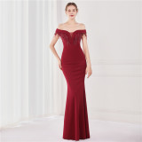 Elegant Fringe Tassels Off Shoulder Formal Mermaid Evening Dress