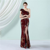 Women Summer Romantic Slash Neck Sleeveless Sequined Wedding Dress