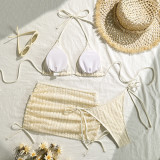 Women's Fashion Solid Color Sexy Two-Piece Bikini Set Skirt Three Piece Swimsuit