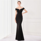 Elegant Fringe Tassels Off Shoulder Formal Mermaid Evening Dress