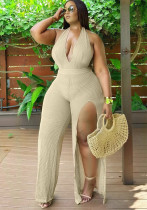 Women's Summer Casual Halter-Neck Jumpsuit with Irregular Slit Leg